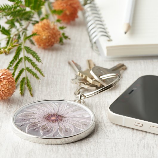 Floral Fantasy, Abstracte moderne deegbloem Sleutelhanger (Zijkant)