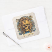  Floral Fantasy Art Spooky Leeuw Unieke Schedel Vierkante Sticker (Envelop)