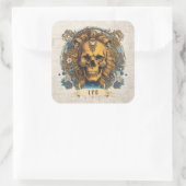  Floral Fantasy Art Spooky Leeuw Unieke Schedel Vierkante Sticker (Tas)