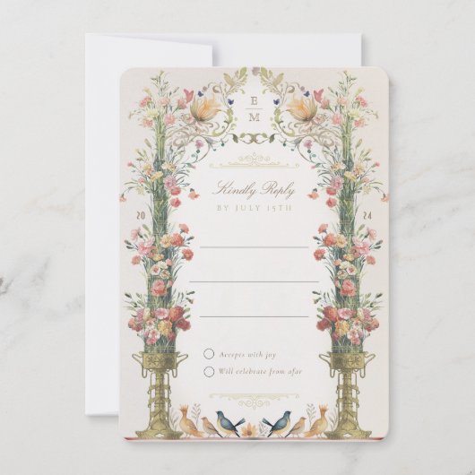 Floral Fantasy Bruiloft RSVP Uitnodiging Kaart (Voorkant)