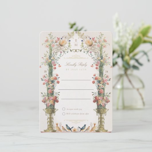 Floral Fantasy Bruiloft RSVP Uitnodiging Kaart (Staand voorkant)