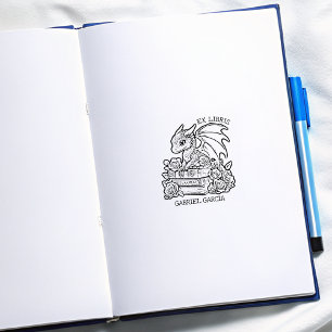  Floral Fantasy Dragon Bookplate Rubberstempel