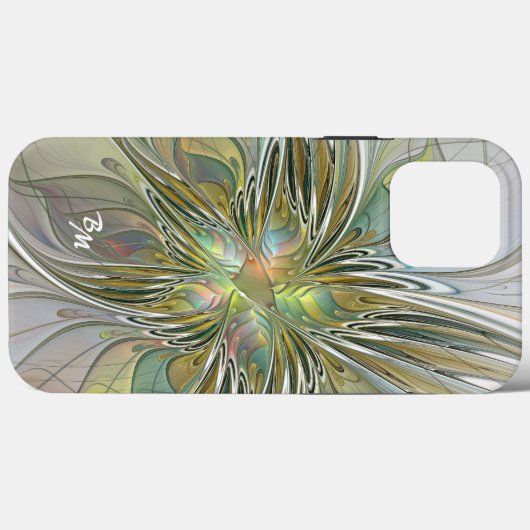 Floral Fantasy Fractal Flower met Gold Initialen Case-Mate iPhone Case (Achterkant (horizontaal))