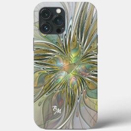 Floral Fantasy Fractal Flower met Gold Initialen Case-Mate iPhone Case
