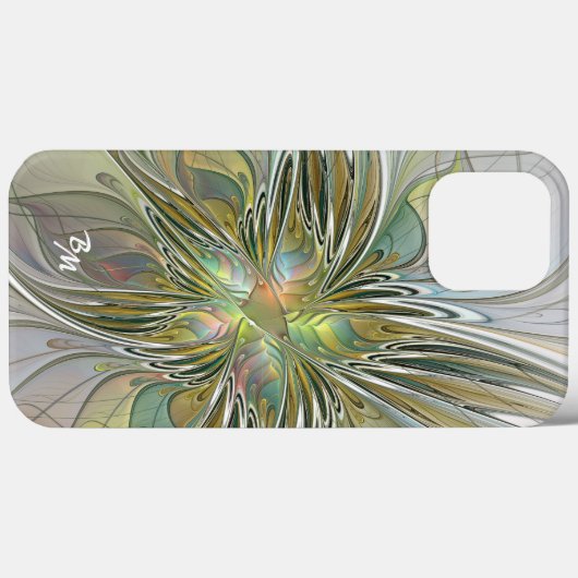 Floral Fantasy Fractal Flower met Gold Initialen Case-Mate iPhone Case (Achterkant (horizontaal))