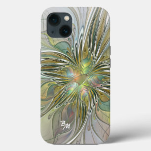 Floral Fantasy Fractal Flower met Gold Initialen Case-Mate iPhone Case