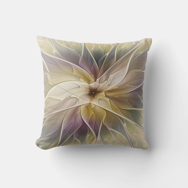 Floral Fantasy Gold Aubergine Abstract Fractal Art Kussen (Voorkant)