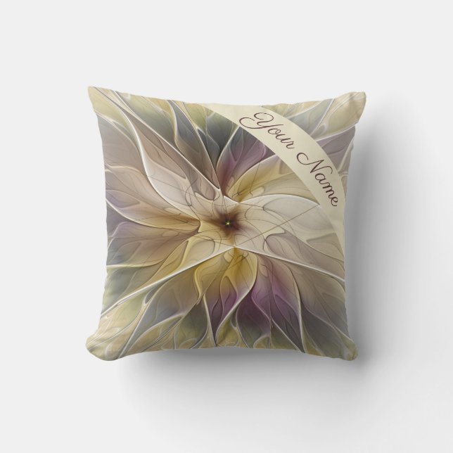 Floral Fantasy Gold Eggplant Abstracte Art Name Kussen (Voorkant)