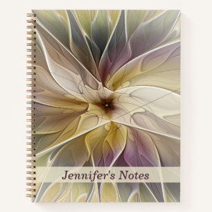 Floral Fantasy Gold Eggplant Abstracte Art Name Notitieboek