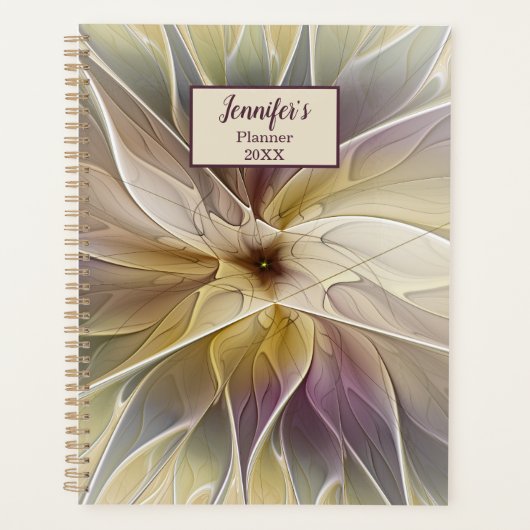 Floral Fantasy Gold Eggplant Abstracte Art Name Planner (Voorkant)