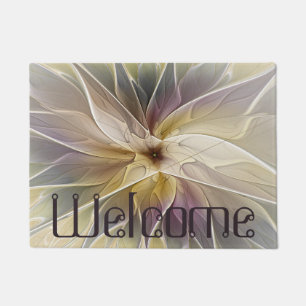 Floral Fantasy Gold Eggplant Abstracte Art Text Deurmat