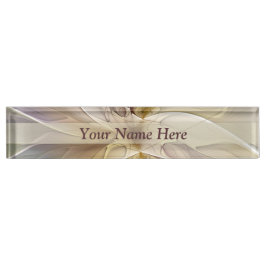 Floral Fantasy Gold Eggplant Abstracte Art Text Naambordje