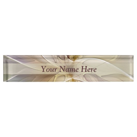 Floral Fantasy Gold Eggplant Abstracte Art Text Naambordje (Voorkant)