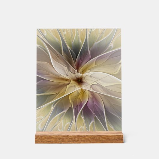 Floral Fantasy Gold Eggplant Abstracte fractale ku Acryl Bord (Voorkant)