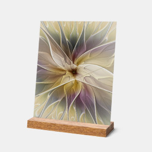 Floral Fantasy Gold Eggplant Abstracte fractale ku Acryl Bord