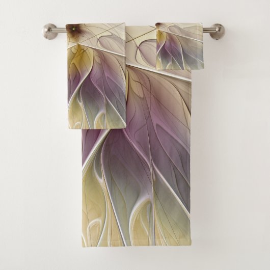 Floral Fantasy Gold Eggplant Abstracte fractale ku Bad Handdoek (Insitu)