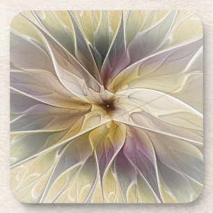 Floral Fantasy Gold Eggplant Abstracte fractale ku Bier Onderzetter