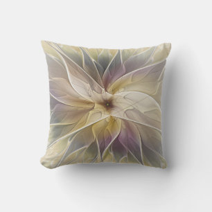 Floral Fantasy Gold Eggplant Abstracte fractale ku Buitenkussen