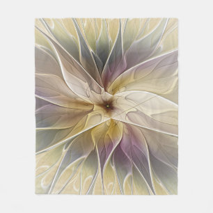 Floral Fantasy Gold Eggplant Abstracte fractale ku Fleece Deken