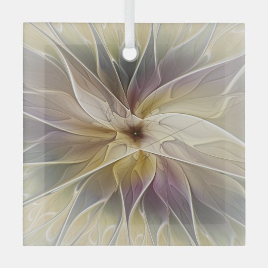 Floral Fantasy Gold Eggplant Abstracte fractale ku Glas Ornament (Voorkant)