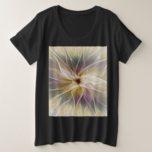 Floral Fantasy Gold Eggplant Abstracte fractale ku Grote Maat T-shirt (Design voorkant)