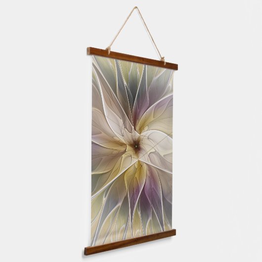 Floral Fantasy Gold Eggplant Abstracte fractale ku Hangend Wandkleed (Gebogen)