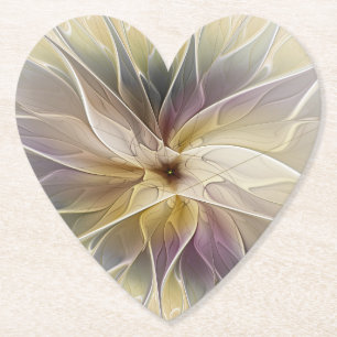 Floral Fantasy Gold Eggplant Abstracte fractale ku Kartonnen Onderzetters