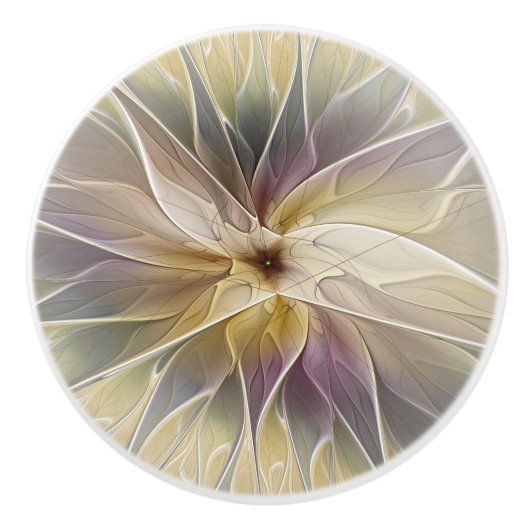 Floral Fantasy Gold Eggplant Abstracte fractale ku Keramische Knop (Voorkant)