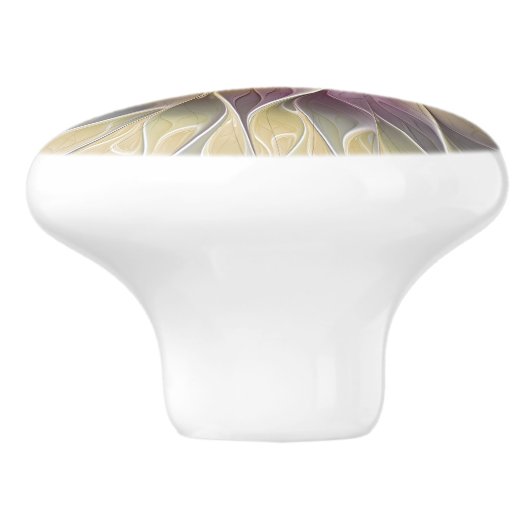 Floral Fantasy Gold Eggplant Abstracte fractale ku Keramische Knop (Zijkant)