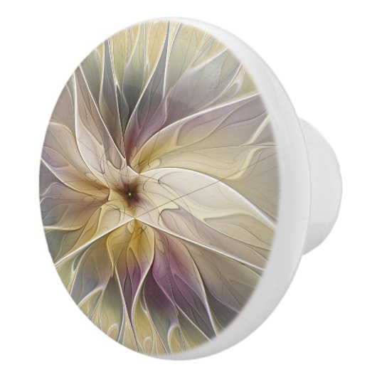 Floral Fantasy Gold Eggplant Abstracte fractale ku Keramische Knop (Rechts)