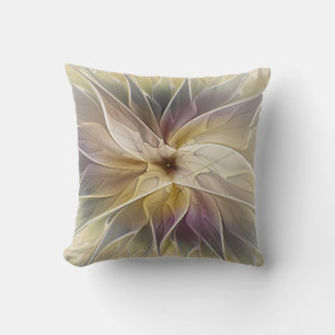 Floral Fantasy Gold Eggplant Abstracte fractale ku Kussen