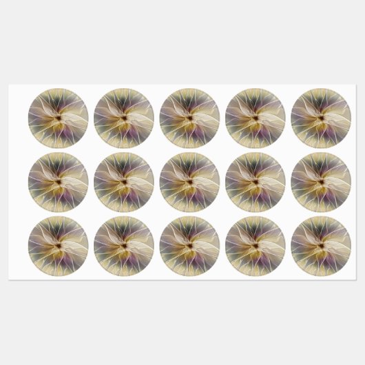 Floral Fantasy Gold Eggplant Abstracte fractale ku Labels (Vel)