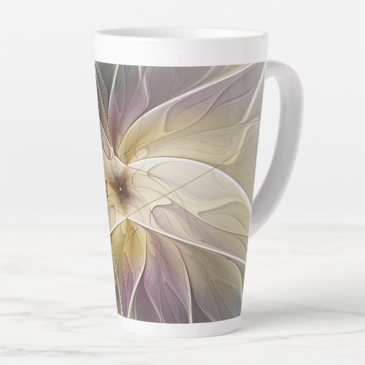 Floral Fantasy Gold Eggplant Abstracte fractale ku Latte Mok (Rechterhoek)