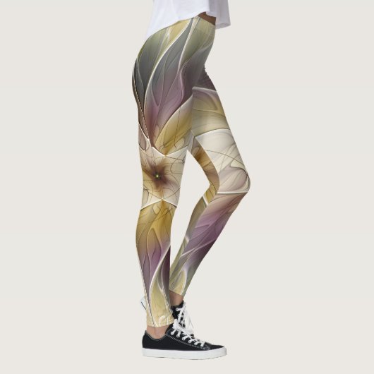 Floral Fantasy Gold Eggplant Abstracte fractale ku Leggings (Rechts)