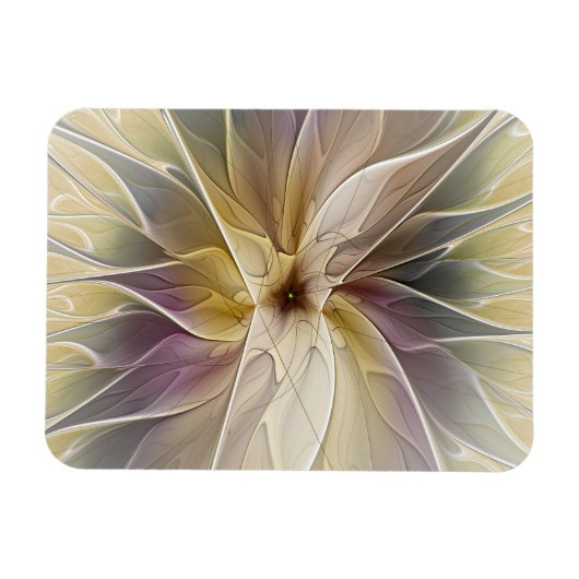 Floral Fantasy Gold Eggplant Abstracte fractale ku Magneet (Horizontaal)