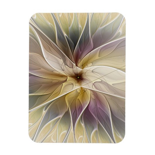 Floral Fantasy Gold Eggplant Abstracte fractale ku Magneet (Verticaal)