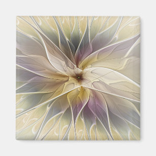 Floral Fantasy Gold Eggplant Abstracte fractale ku Magneet