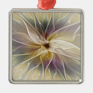 Floral Fantasy Gold Eggplant Abstracte fractale ku Metalen Ornament