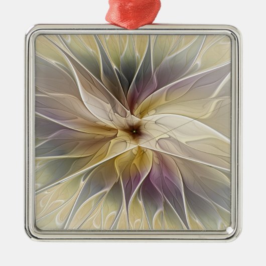 Floral Fantasy Gold Eggplant Abstracte fractale ku Metalen Ornament (Voorkant)