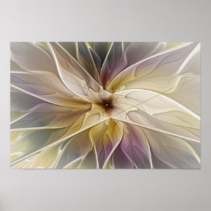 Floral Fantasy Gold Eggplant Abstracte fractale ku Poster