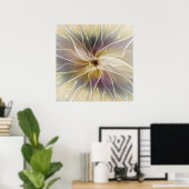Floral Fantasy Gold Eggplant Abstracte fractale ku Poster (Thuiskantoor)