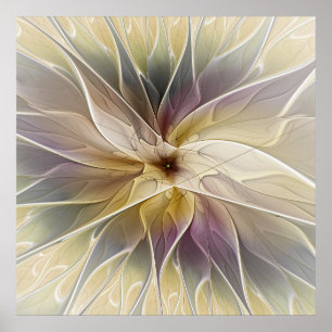 Floral Fantasy Gold Eggplant Abstracte fractale ku Poster