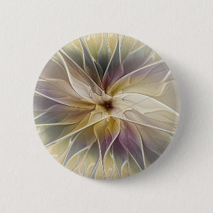 Floral Fantasy Gold Eggplant Abstracte fractale ku Ronde Button 5,7 Cm