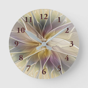 Floral Fantasy Gold Eggplant Abstracte fractale ku Ronde Klok
