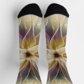 Floral Fantasy Gold Eggplant Abstracte fractale ku Sokken (Top)