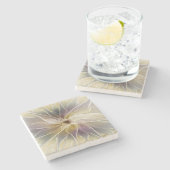 Floral Fantasy Gold Eggplant Abstracte fractale ku Stenen Onderzetter (Zijkant)