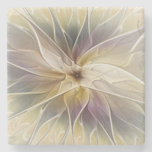 Floral Fantasy Gold Eggplant Abstracte fractale ku Stenen Onderzetter