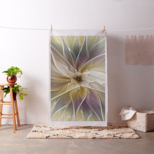 Floral Fantasy Gold Eggplant Abstracte fractale ku Stof