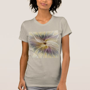 Floral Fantasy Gold Eggplant Abstracte fractale ku T-shirt