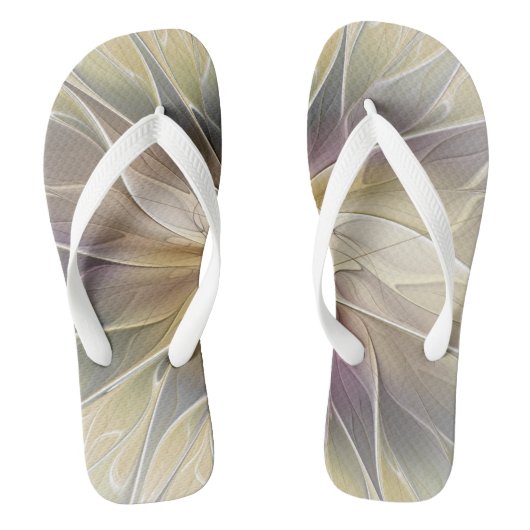 Floral Fantasy Gold Eggplant Abstracte fractale ku Teenslippers (Voetbed)
